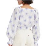 Levi's NEW  Top Daphne Cotton Scrunchie Long Bell Sleeves White/Purple Size Medium Photo 3