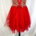 Damas By Tiffany Designs Beaded Dress GownSz‎ Small Tulle Little Red Lace Corset Photo 6