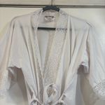 Linea Donatella  White Lace Trim Wrap Robe Bridal Shower Nightgown S M Soft Cozy Photo 1