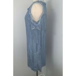 Elan  Pocket Denim Womens Shift Dress Size M Cold Shoulder Frayed Hems Blue Photo 5