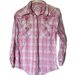 Pink Plaid Rancher Cowgirl Hardware White Long Sleeve Button Up Shirt Medium Photo 0
