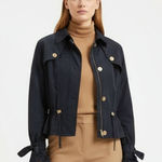 Adrienne Vittadini Dark Blue Zip Up Cropped Jacket M Photo 0