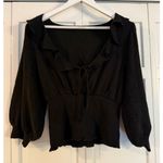 Free People  Billie smocked ruffled cropped sweater blouse M Photo 1
