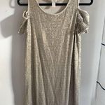 Chico's Chico’s Gold Sequin Cold Shoulder Dress 0P/S/4P Short Sleeve Knee Length Lined Photo 0