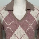 Boutique Pink/Brown Plaid Print Vneck Collar Sweater NWT Pink Size L Photo 4