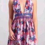 Free People Size MED Purple Tropical Daydream Mini Dress Feather Peacock Print Photo 0