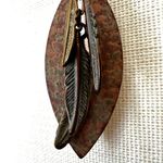 Boho Feather Drop Earrings with Patina Copper & Mixed Metal Charms Photo 4