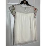 Kaktus White Embroidered Floral‎ Cap Sleeve Shirt Size Small Photo 1