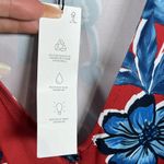 ZARA Floral Stretch Jersey Long Sleeve Belted Mid Length Dress Red Blue Vacation Photo 5