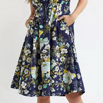 Anthropologie  | Floral Ruffled Strapless Blue A-Line Dress, Size M Photo 0
