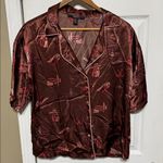 Luxurious Brown Cowboy Cowgirl Satin Pajama Short Shirt Set Women Size Medium Red Photo 2