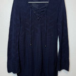 White House | Black Market Navy Lace Up Mix Knit Bell Sleeve Sweater Size XS Photo 0