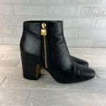 Michael Kors Michael Kors Ankle Booties Womens 9 Black Leather Gold Zipper Lock Stacked Heel Photo 1