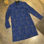 Hunter Bell  Polly Dress Blue Textured Long Sleeve Above Knee Mock Neck Size 10 Photo 4