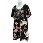 Nicole Miller  Peach‎ Cream Black Floral Linen Shift Dress Medium Short Sleeve Photo 1