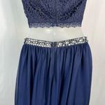 My Michelle  Navy Blue Two-Piece Metallic Lace Chiffon Bottom Formal Prom Dress 3 Photo 6