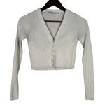 ZARA Cropped V Neck Long Sleeve Fitted Ribbed Knit Button Down Sweater XS Beige Photo 11