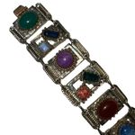 Vintage Women's Link Wrist Bracelet Multicolor Gem Stone Jewelry Accessories Blue Photo 4