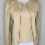 Tan Ribbed Sweater Set Shell and Zip Front Cardigan Sz Small Photo 0