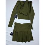 Lulus  Olive Ribbed Knit Hooded Cropped Sweater Mini Skirt Set Two Piece Size L Photo 3
