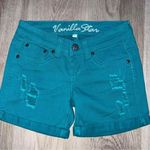 Vanilla Star Y2K Teal Distressed Denim Shorts Juniors Cuffed Jean Style Size 1 Photo 6