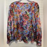 ZARA Blue Floral Print Ruffle Front Long Sleeve V-Neck Blouse Size Large Photo 4