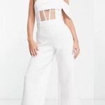 ASOS  DESIGN Scuba One Shoulder Corset Detail Jumpsuit in White Size US 10 Photo 0