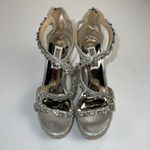 Badgley Mischka  Crystal Espadrille Wedge Platform Sandals Silver Leather Size 5 Photo 4