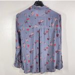 Lucky Brand Floral Button Front Blouse Womens 3X Gray Viscose Long Sleeve Photo 2