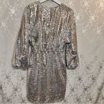 Anthropologie  Lisabette Sequined Mini Dress Silver Wrap Dress Small Photo 8