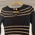 Caslon  Striped Knit Sweater Black Cream | V-Neck Long Sleeve | MP Photo 1