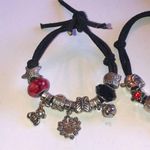 2 Black Stretchy Silver Tone Boho Charm Bracelets Photo 4
