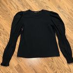 Veronica Beard Jeans fawn top blouse cotton blend puff smock sleeve rib black XL Photo 3