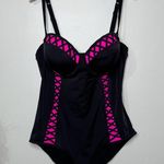 Torrid  Neon Pink & Black Lattice Push Up One Piece Swimsuit Size 2 Photo 1