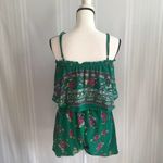 Miami  Ruffle Floral Romper Sleeveless Green Medium Spaghetti Straps Francesca's Photo 9