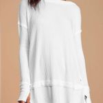 Free People We The Thermal WaffleKnit Oversized White LongSleeve Shirt Medium Photo 1
