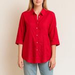 Ralph Lauren LAUREN Short Sleeve Button Down Semi Sheer Cotton Fuschia Top Sz L Photo 0