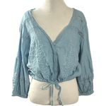 Free People  Dainty Edwardian Embroidered Lace Cottage Top Billowy Sleeves Medium Photo 4