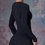 Oh Polly Long sleeve waterfall skirt mini dress in midnight black Photo 1