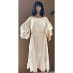 White cottagecore prairie midi on off shoulders dress big sleeves medium Photo 11