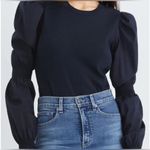 Veronica Beard Jeans fawn top blouse cotton blend puff smock sleeve rib black XL Photo 4