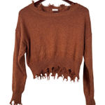 Dreamers by Debut XS Frayed Rust Orange Distressed Crop Sweater Boho Cropped Brown Photo 0