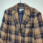 White Stag Wool Blend Plaid Blazer Jacket Brown Navy Classic Preppy Size 12 Academia Work Photo 5