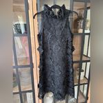 Tuckernuck  Guipure Lace Blythe Dress bow mini sleeveless black tie ruffle neck Photo 3