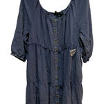 Mlle Gabrielle  Tiered Ruffle Button Front Casual 3/4 Sleeve Blue‎ Dress 3X Photo 0