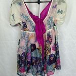 MM Couture NWT Miss Me Semi Sheer Floral Butterfly Bow Front Blouse Sz M Photo 0