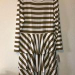 LuLaRoe  Dress Georgia Cream Tan Stripes Long Sleeves Ruffle Tiered Skirt 3X NWT Photo 1