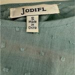 JODIFL  Green Dotted Ruffle Sleeve Tiered Layered Baby Doll Blouse Photo 6