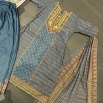 Pakistani/Indian 3pc Blue & Multi Color Embroidery Printed Shalwar Kameez Size M Photo 4