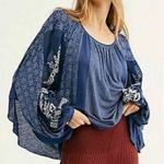Free People  Indigo Dreams Oversized Tunic Top Navy Blue Small NEW Boho Chic Photo 0